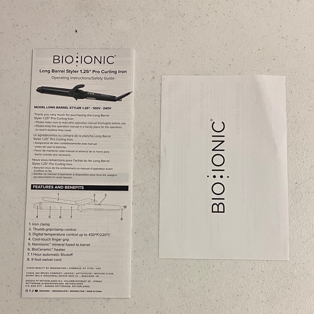 Bio Ionic Black Long Barrel Styler 1.25” Pro Curling Iron - Picture 7 of 7